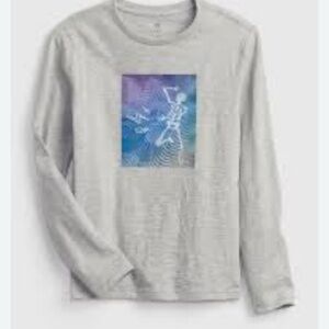 GAP Gray and Blue Long Sleeve Tee with Graphic Design